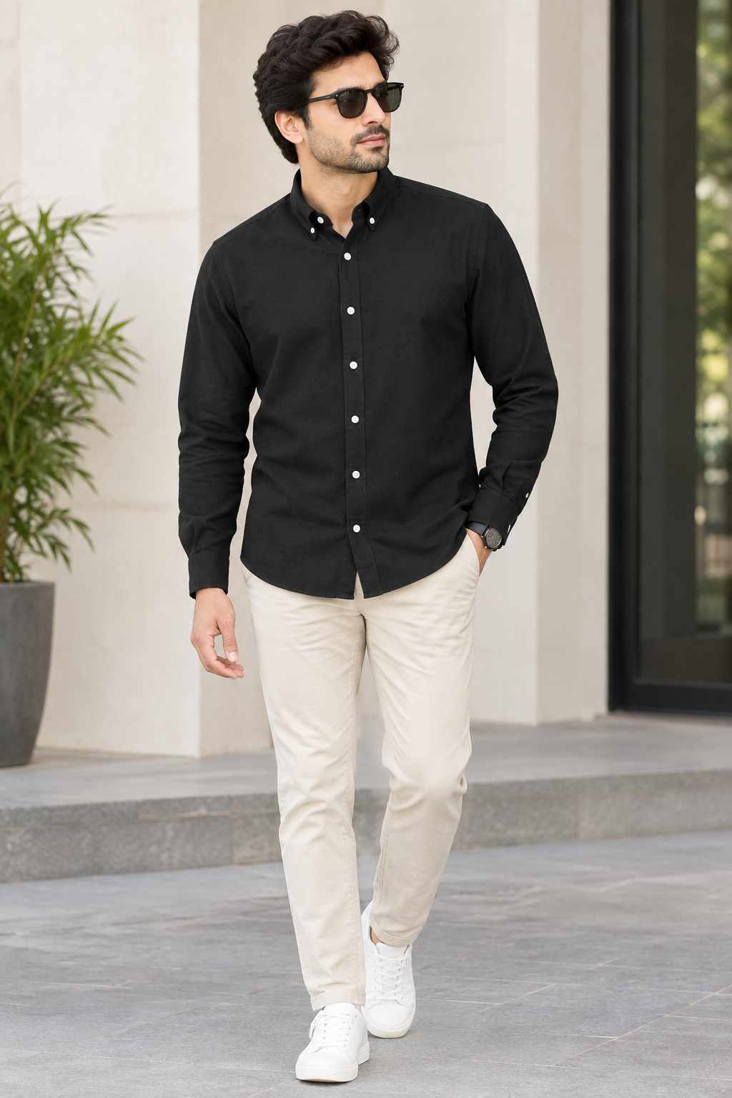 Men's Black Linen Full Sleeve Solid Casual Shirt | Comfortable Regular Fit Button-Down Shirt