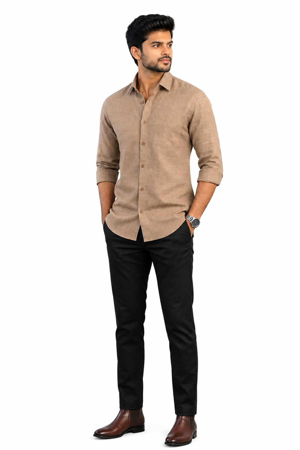 Men's Linen Full Sleeve Shirt | Solid Check Pattern Casual & Formal Wear Shirt | Regular Fit Button-Down Shirt