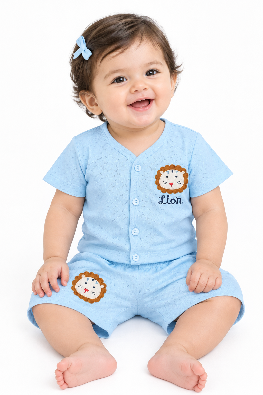 Baby Boy Cotton Dress Set with Lion Embroidery | Green Half Sleeve Top & Shorts Set | Comfortable Kids Wear