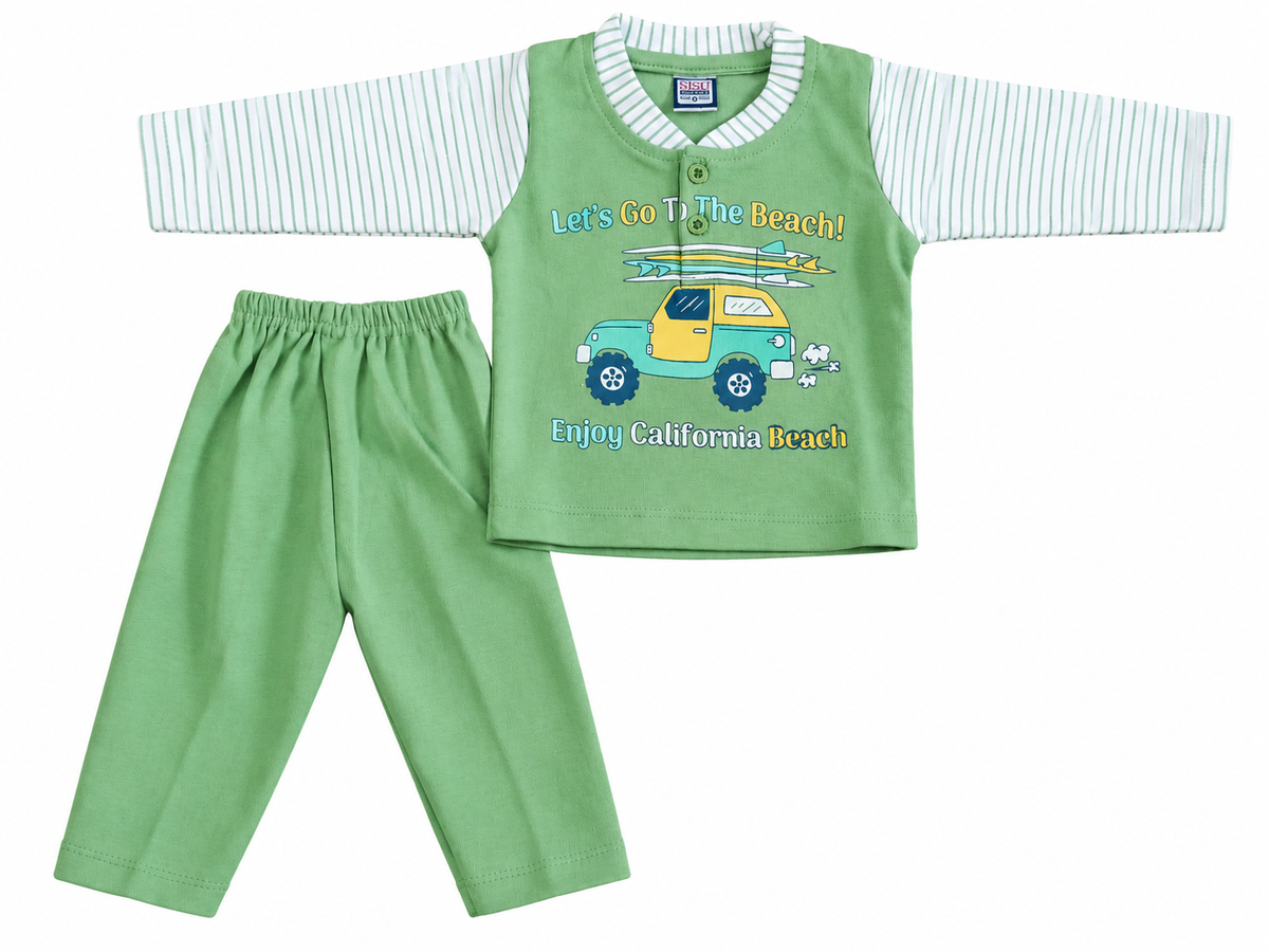 Baby Boys Cotton Outfit Set | Full Sleeve Printed Top & Matching Pants | Comfortable Casual Wear for Infants & Toddlers