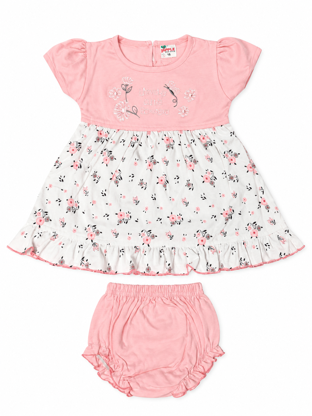 Baby Girl Cotton Frock – Floral Printed Dress with Embroidered Bodice & Frill Design