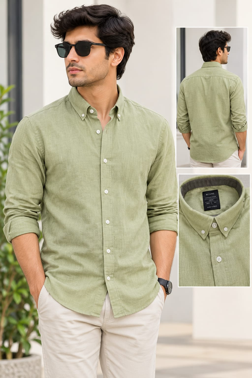 Men's Green Linen Shirt Full Sleeve | Solid Button Down Casual & Smart Casual Shirt | Regular Fit Shirt for Men