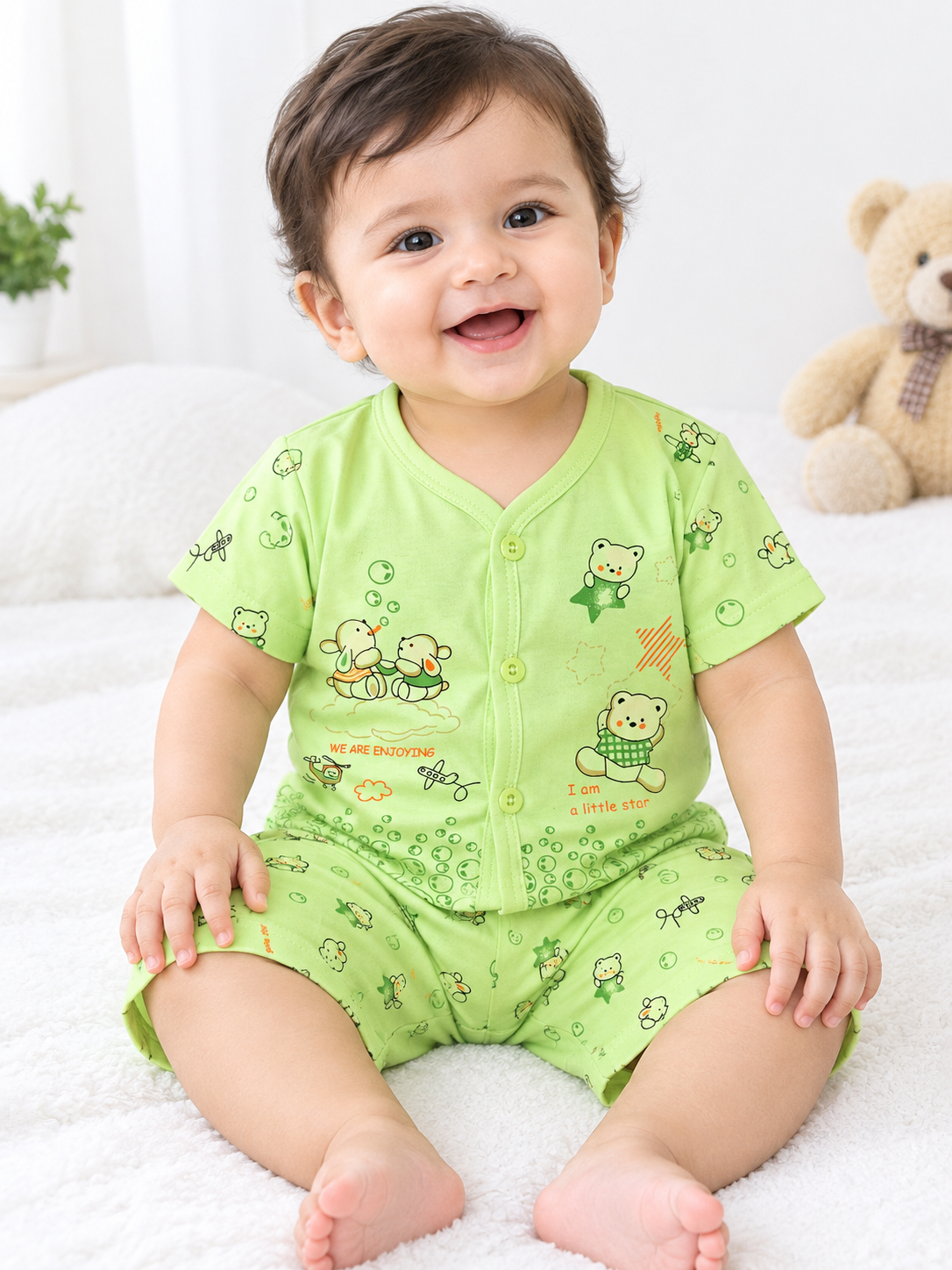 Baby Boys Cotton Dress Set with Printed Shirt & Shorts | Comfortable Casual Wear Outfit for Infants & Toddlers