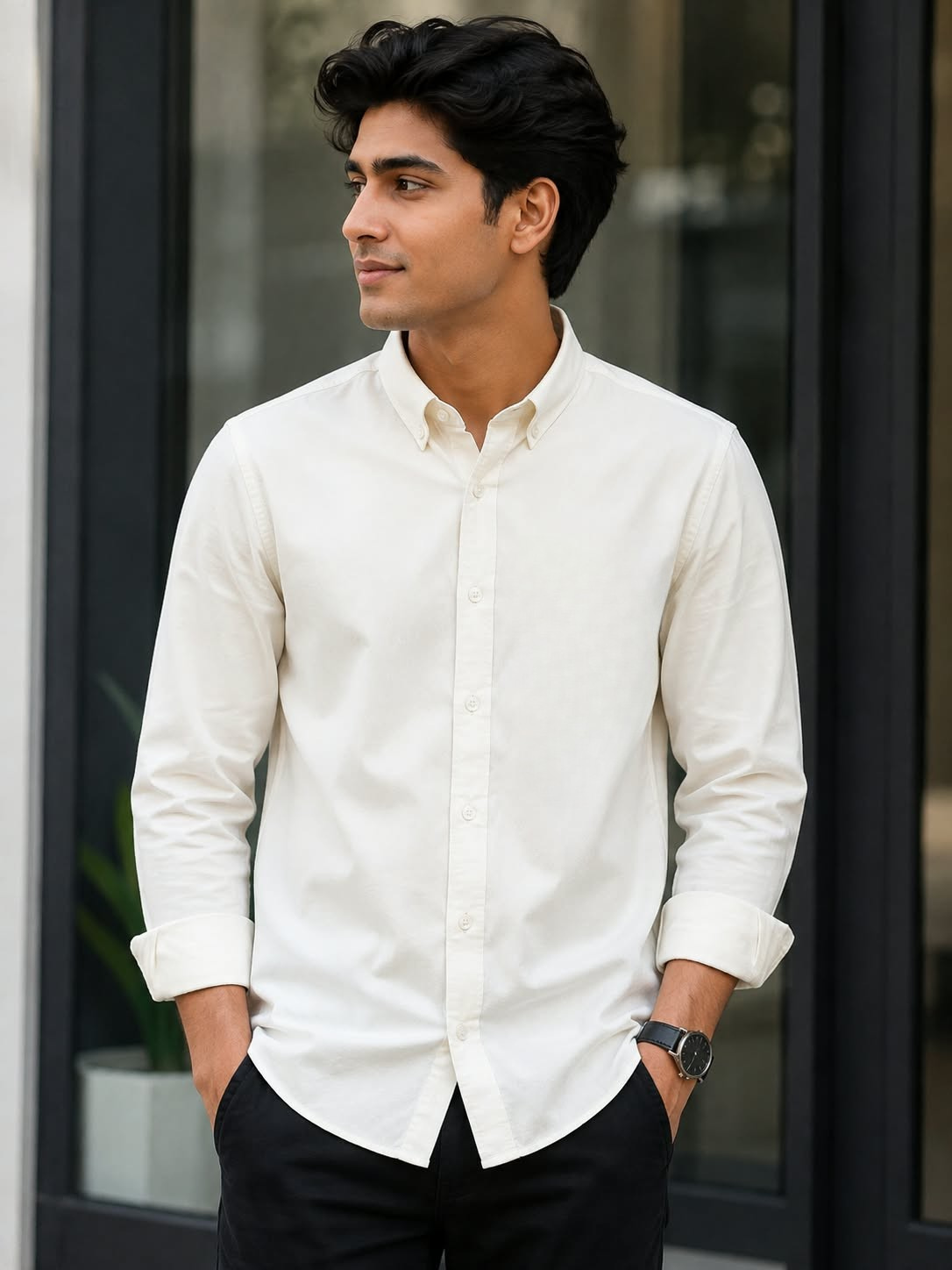 Men's Off White Full Sleeve Shirt | Solid Button Down Shirt | Regular Fit Formal & Casual Wear