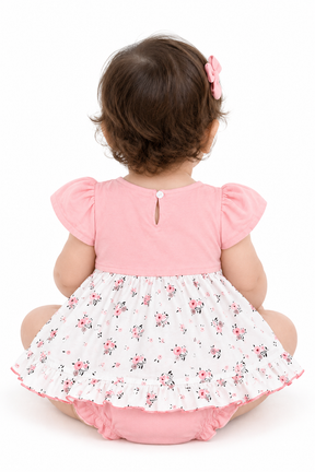 Baby Girl Cotton Frock – Floral Printed Dress with Embroidered Bodice & Frill Design