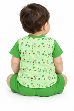 Baby Unisex Cotton Dress Set | Printed Front-Open Top & Shorts | Soft Half-Sleeve Summer Wear for Infants