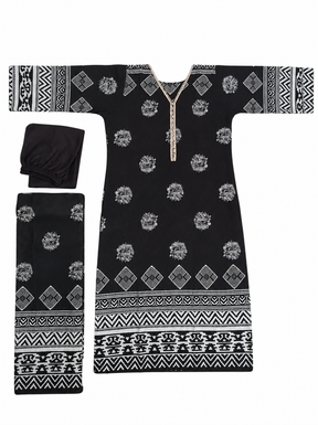 Black Printed 3/4 Sleeve Kurta Set for Women with Dupatta & Black Pants