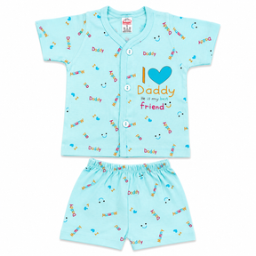 New born 2-Piece Cotton Dress Set –" I LOVE DADDY" Print Short Sleeve Top & Matching Shorts