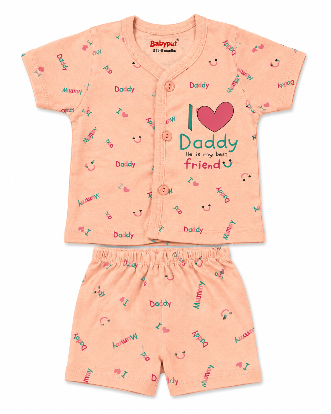 New born 2-Piece Cotton Dress Set –" I LOVE DADDY" Print Short Sleeve Top & Matching Shorts