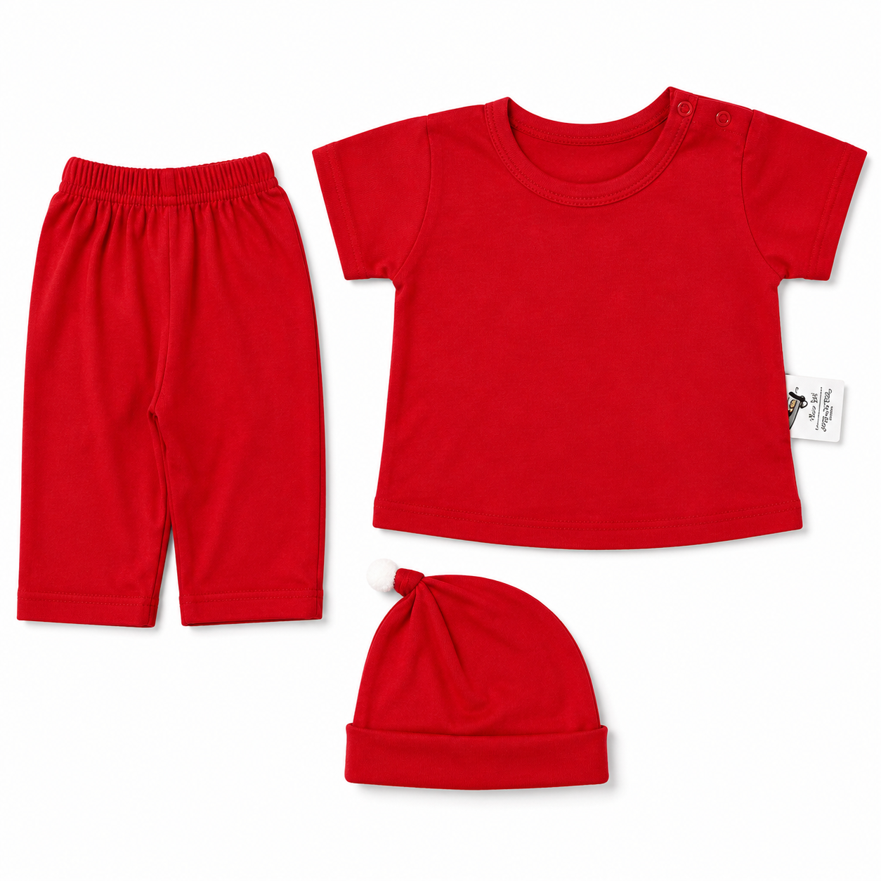 Red New Born Giraffe Print Clothing Set with Button Top, Pants & Cap