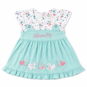 Baby Girl Butterfly Frock | Floral Print Party Wear Dress with Embroidery & Frills