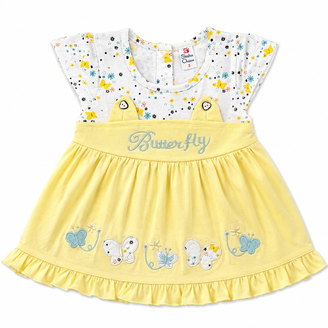 Baby Girl Butterfly Frock | Floral Print Party Wear Dress with Embroidery & Frills