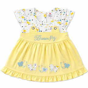 Baby Girl Butterfly Frock | Floral Print Party Wear Dress with Embroidery & Frills