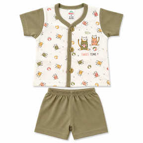 New born 2-Piece Cotton Co-Ord Set | Cute Cat Printed T-Shirt & Shorts Set