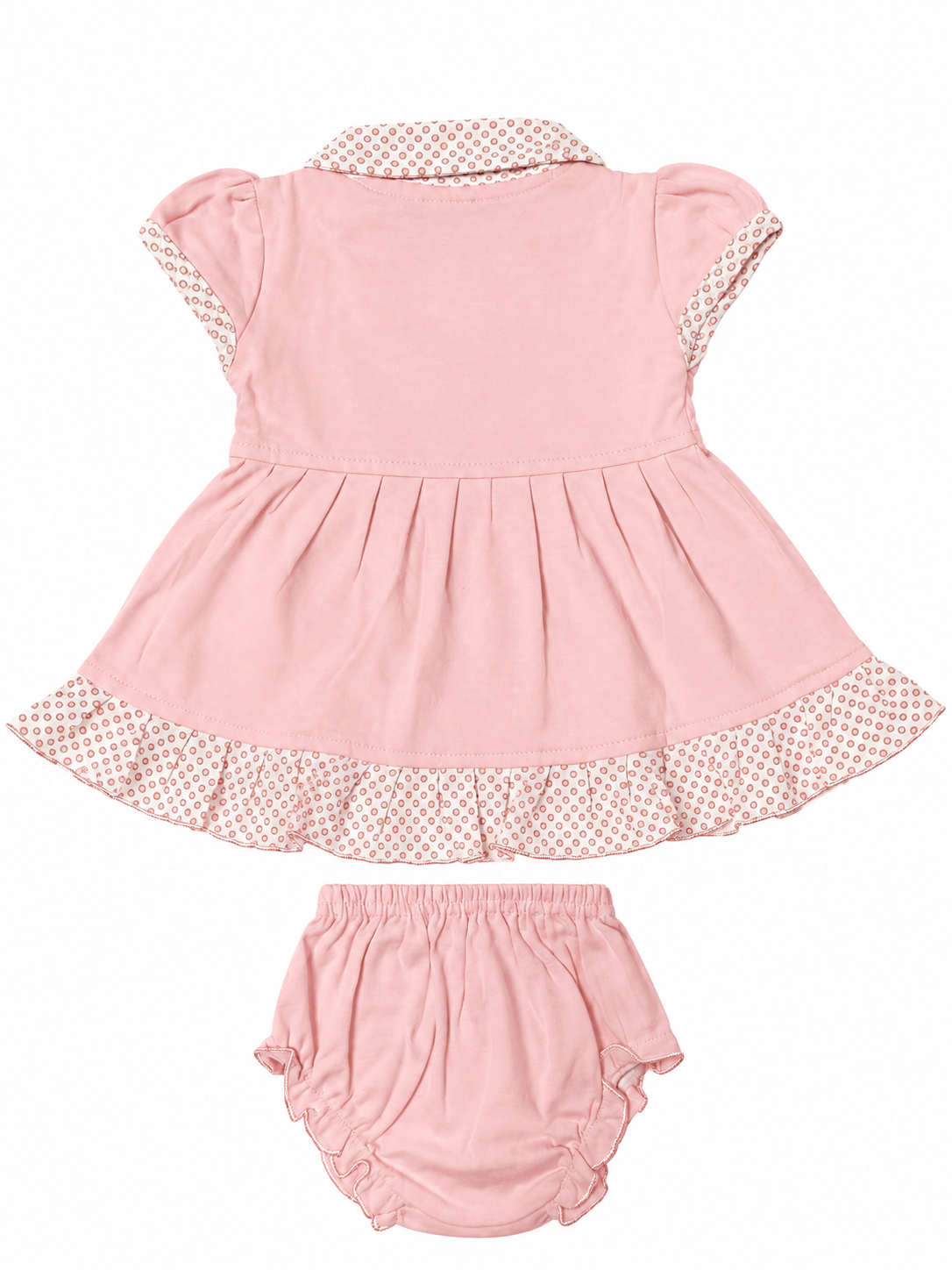 Baby Girl Frock Set with Matching Bloomers | Cute Cotton Dress with Printed Collar & Frill