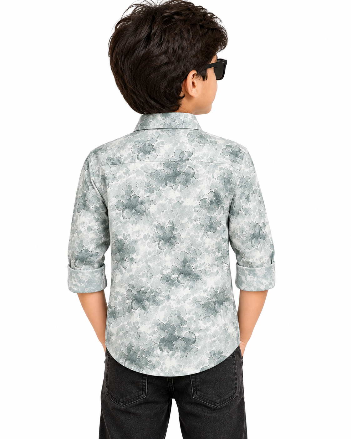 Boys Grey Floral Printed Cotton Shirt | Stylish Casual & Party Wear Kids Shirt