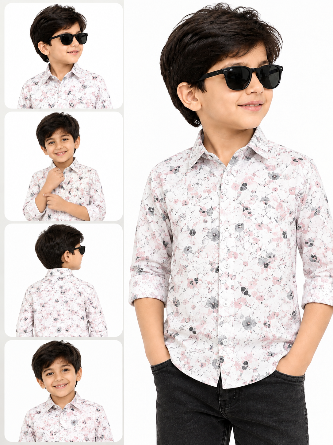 Boys White Floral Printed Full Sleeve Shirt | Stylish Casual & Party Wear Kids Shirt