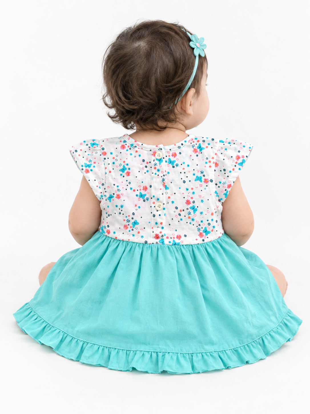 Baby Girl Butterfly Frock | Floral Print Party Wear Dress with Embroidery & Frills
