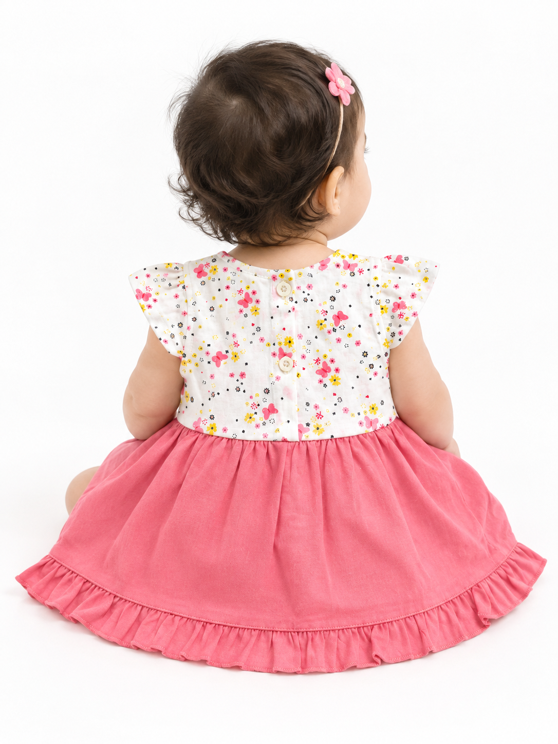 Baby Girl Butterfly Frock | Floral Print Party Wear Dress with Embroidery & Frills