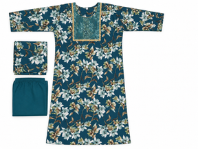 Women’s Teal Blue Floral Printed Kurta Set with Dupatta & Pants | 3-Piece Ethnic Wear