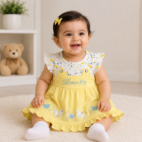 Baby Girl Butterfly Frock | Floral Print Party Wear Dress with Embroidery & Frills