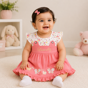 Baby Girl Butterfly Frock | Floral Print Party Wear Dress with Embroidery & Frills