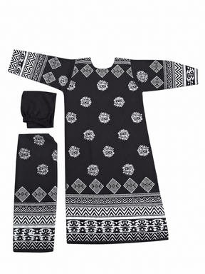 Black Printed 3/4 Sleeve Kurta Set for Women with Dupatta & Black Pants