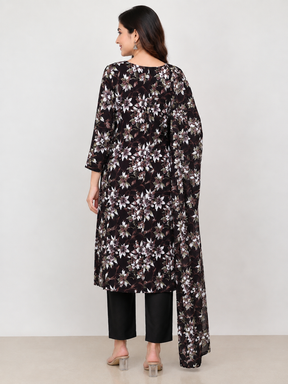 Elegant Women’s Black Floral Kurta Set with Dupatta | Stylish Ethnic Wear