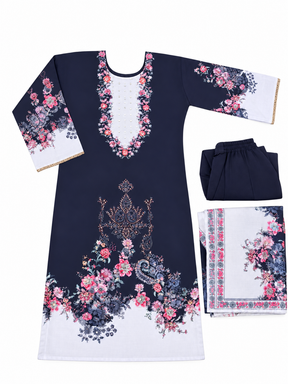 Elegant Black & White Floral Printed Pakistani Suit Set for Women with Dupatta