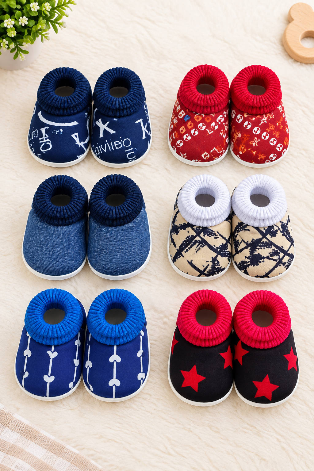 Baby Booties for Newborn Boys & Girls | Soft Fabric Booties with Warm Ribbed Cuff | Comfortable Infant Shoes for Everyday Wear