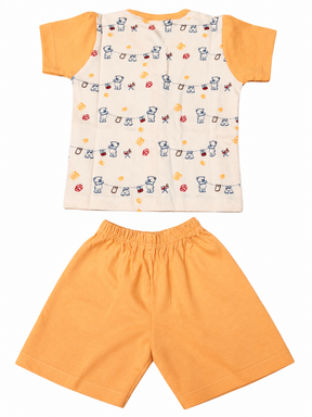 Baby Unisex Cotton Dress Set | Printed Front-Open Top & Shorts | Soft Half-Sleeve Summer Wear for Infants