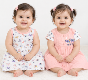 Baby Girls Frock Combo Set of 2 with Bloomers |  Butterfly Printed Cotton Frocks | Cute Summer Dress Set for Baby Girls