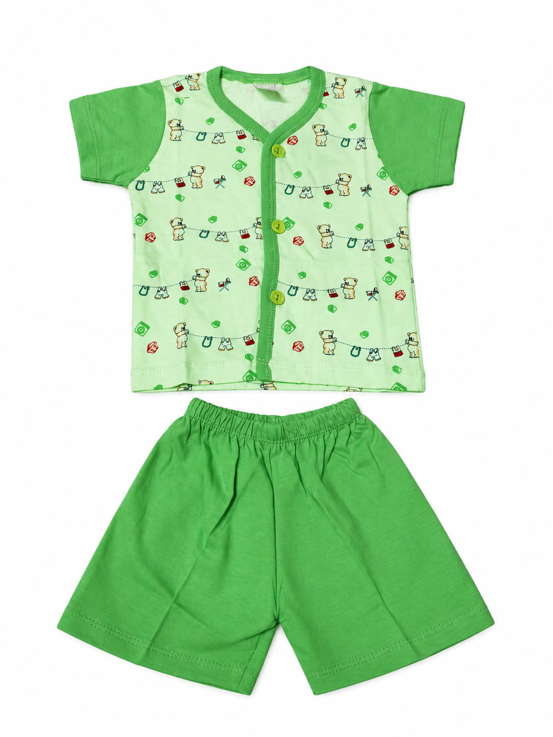 Baby Unisex Cotton Dress Set | Printed Front-Open Top & Shorts | Soft Half-Sleeve Summer Wear for Infants