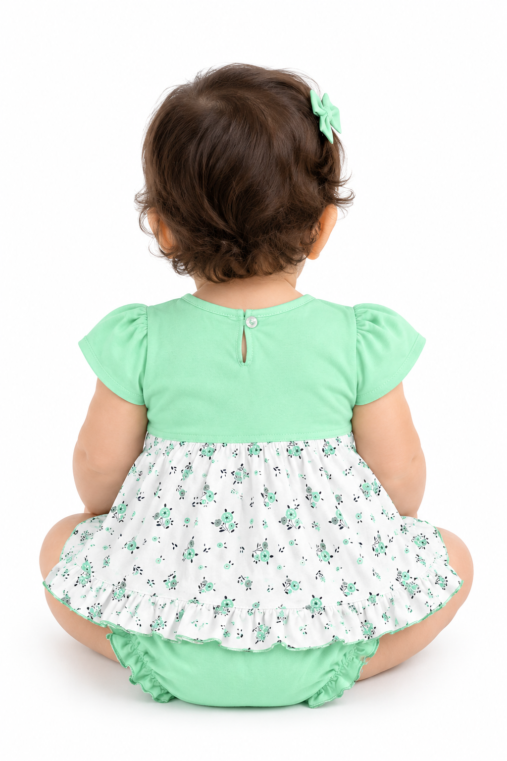 Baby Girl Cotton Frock – Floral Printed Dress with Embroidered Bodice & Frill Design