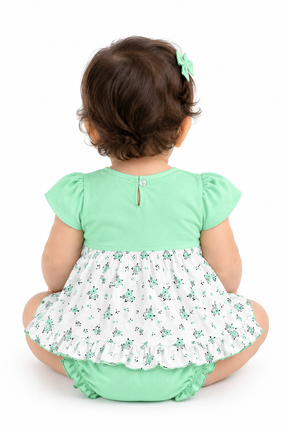 Baby Girl Cotton Frock – Floral Printed Dress with Embroidered Bodice & Frill Design