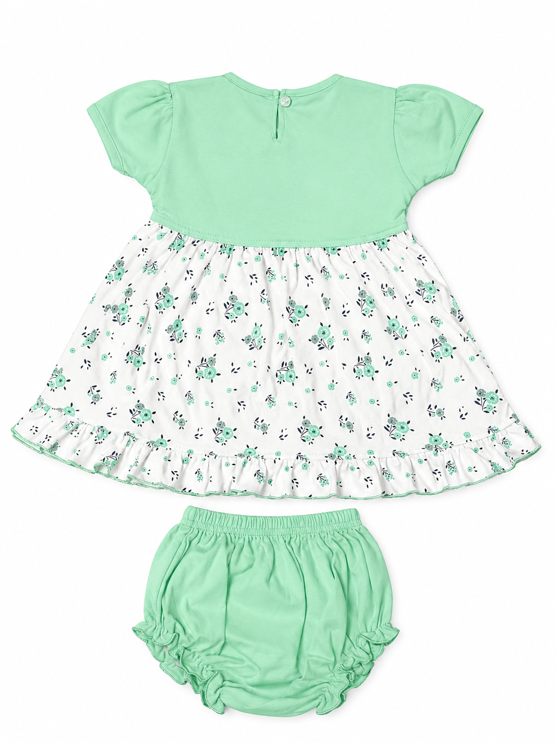 Baby Girl Cotton Frock – Floral Printed Dress with Embroidered Bodice & Frill Design