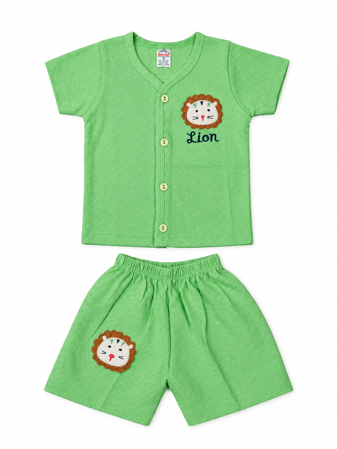 Baby Boy Cotton Dress Set with Lion Embroidery | Green Half Sleeve Top & Shorts Set | Comfortable Kids Wear