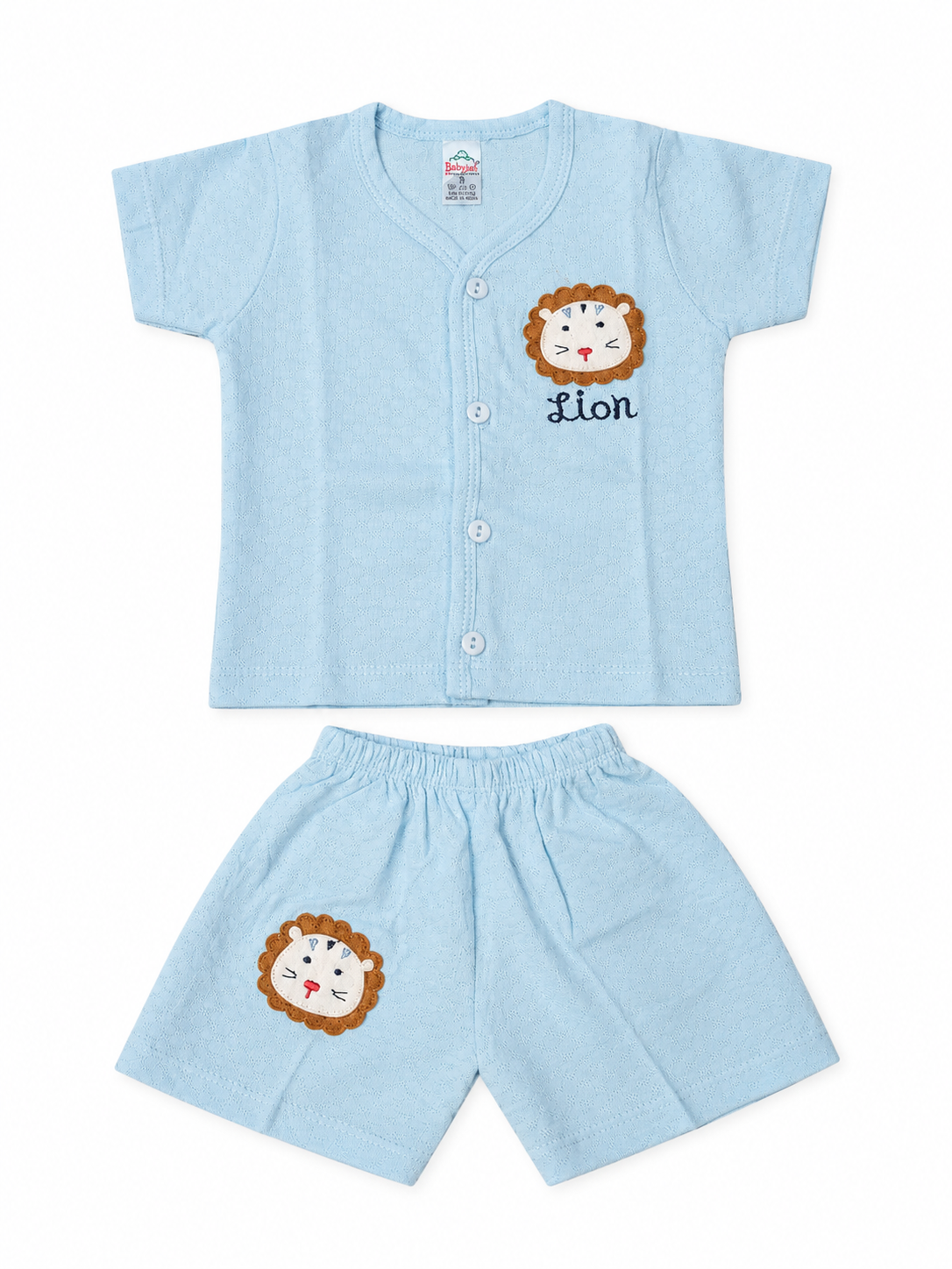 Baby Boy Cotton Dress Set with Lion Embroidery | Green Half Sleeve Top & Shorts Set | Comfortable Kids Wear