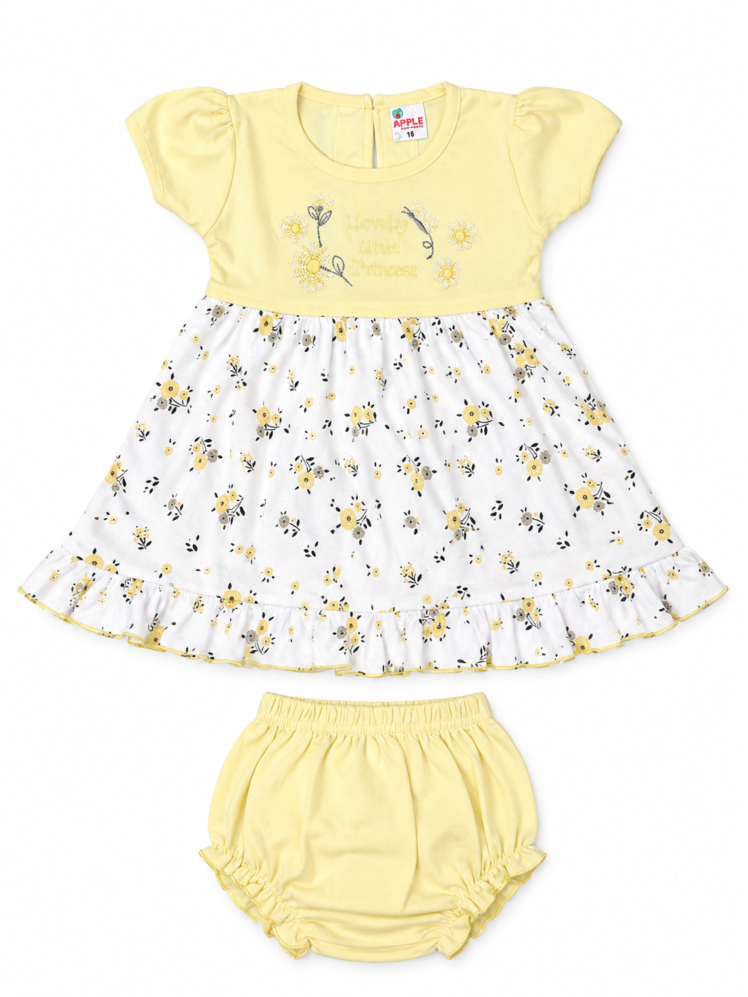 Baby Girl Cotton Frock – Floral Printed Dress with Embroidered Bodice & Frill Design