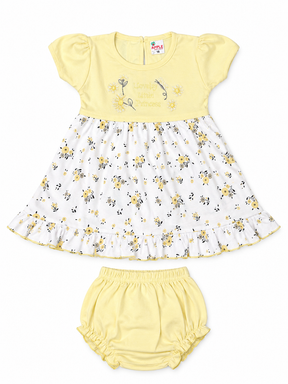 Baby Girl Cotton Frock – Floral Printed Dress with Embroidered Bodice & Frill Design