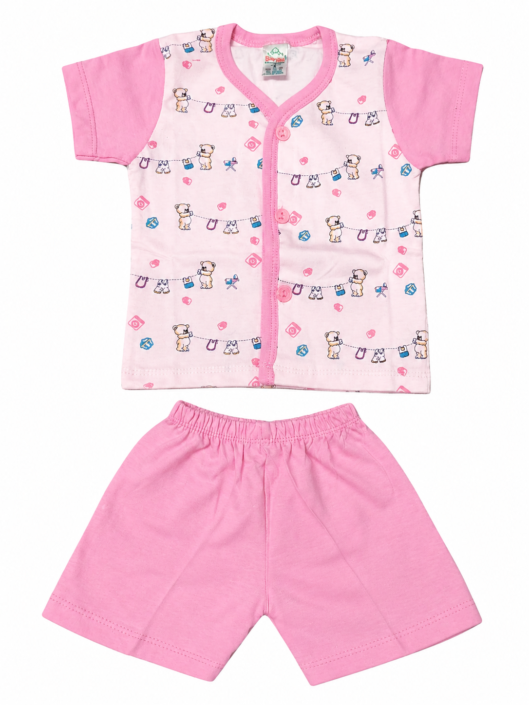 Baby Unisex Cotton Dress Set | Printed Front-Open Top & Shorts | Soft Half-Sleeve Summer Wear for Infants