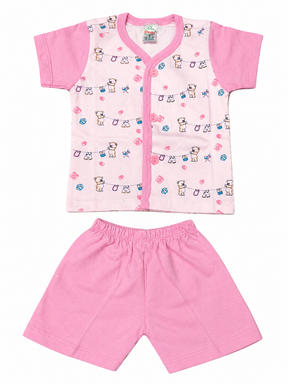 Baby Unisex Cotton Dress Set | Printed Front-Open Top & Shorts | Soft Half-Sleeve Summer Wear for Infants