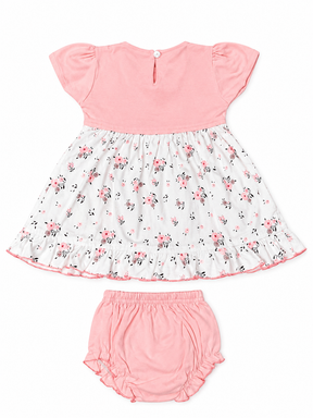 Baby Girl Cotton Frock – Floral Printed Dress with Embroidered Bodice & Frill Design