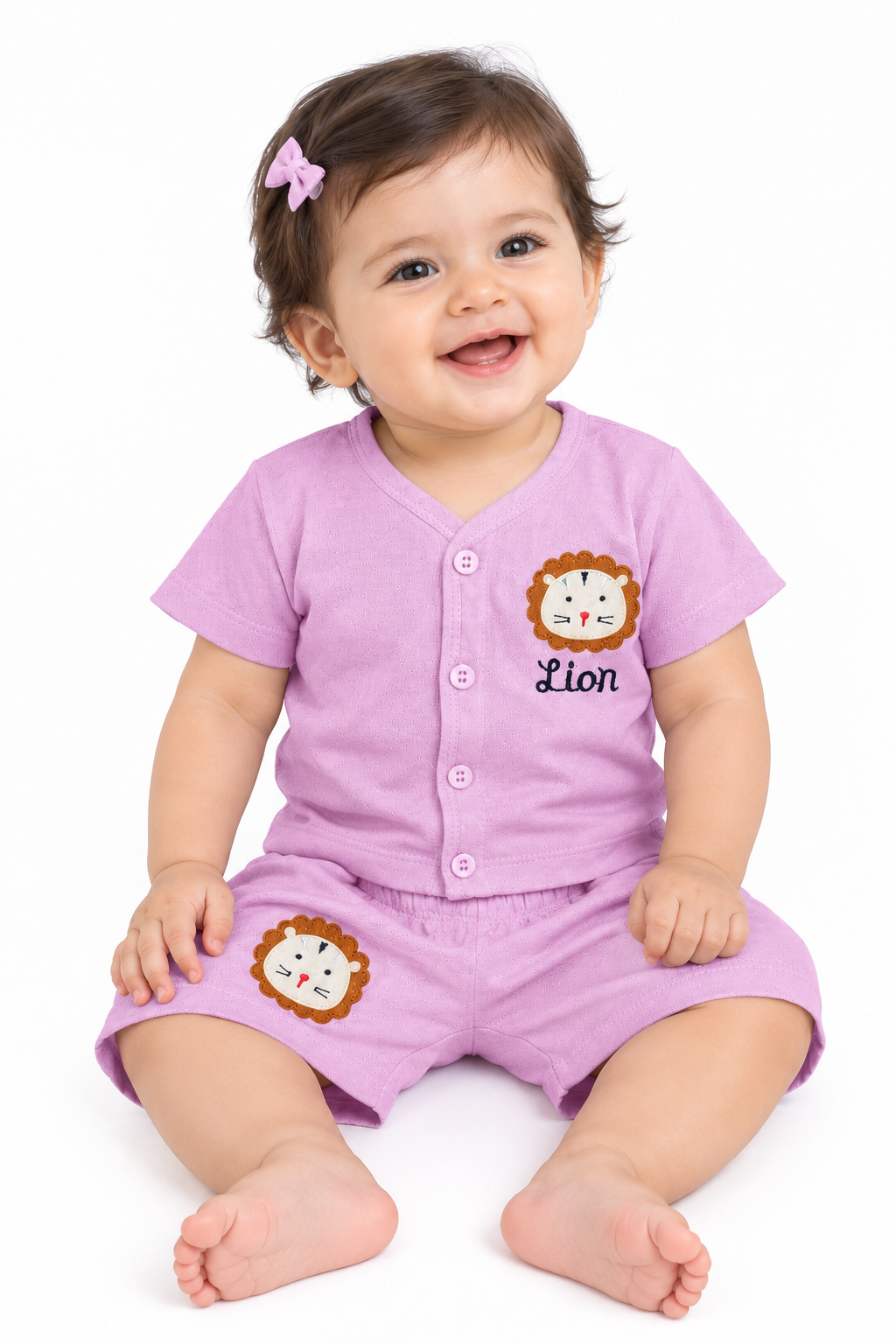 Baby Boy Cotton Dress Set with Lion Embroidery | Green Half Sleeve Top & Shorts Set | Comfortable Kids Wear