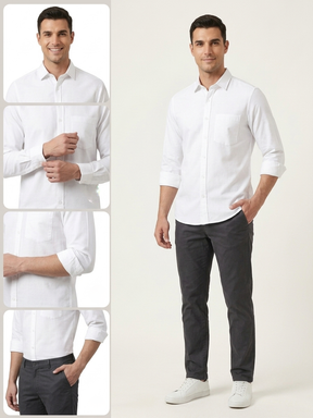 Men’s Classic White Full Sleeve Casual Shirt | Stylish Solid Button-Down Shirt