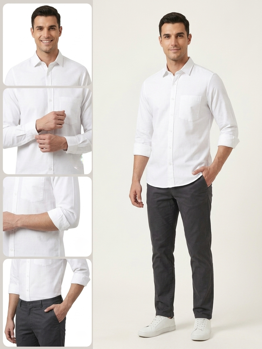 Men’s Classic White Full Sleeve Casual Shirt | Stylish Solid Button-Down Shirt
