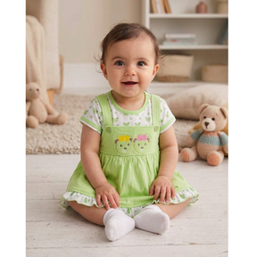 Baby Girl  Frock with Bear Embroidery | Cute Printed Cotton Dress for Infants & Toddlers