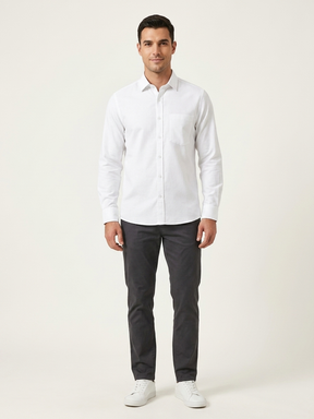 Men’s Classic White Full Sleeve Casual Shirt | Stylish Solid Button-Down Shirt