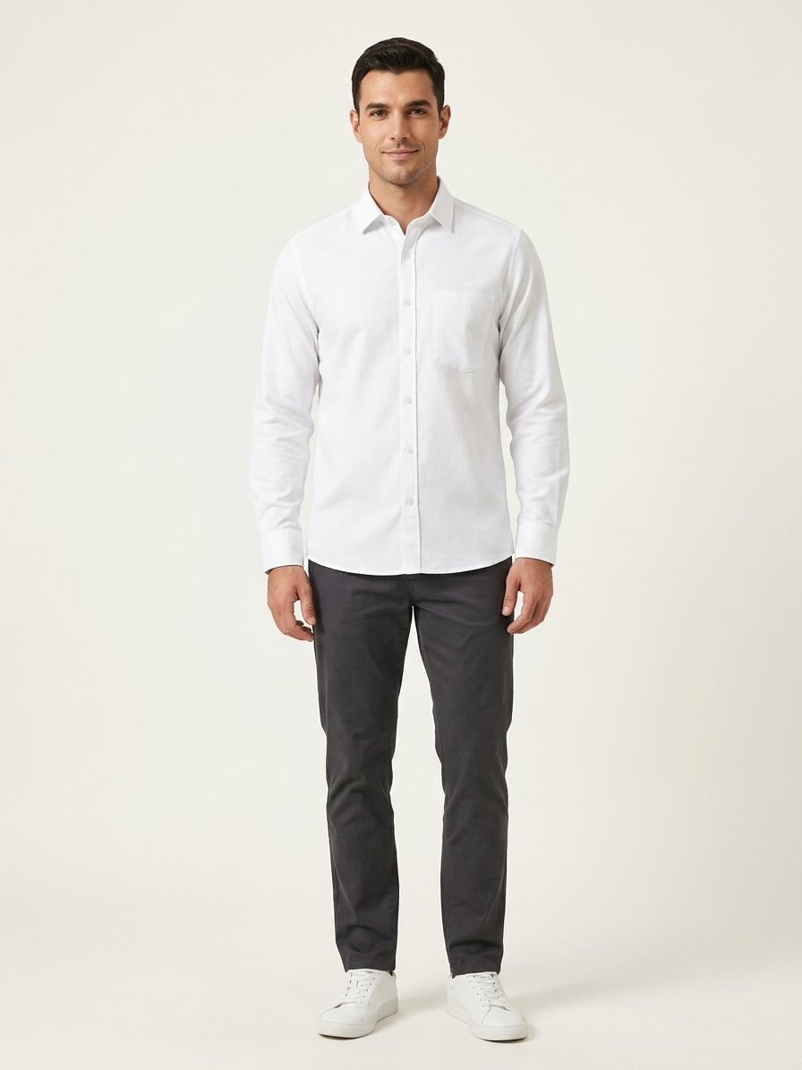 Men’s Classic White Full Sleeve Casual Shirt | Stylish Solid Button-Down Shirt