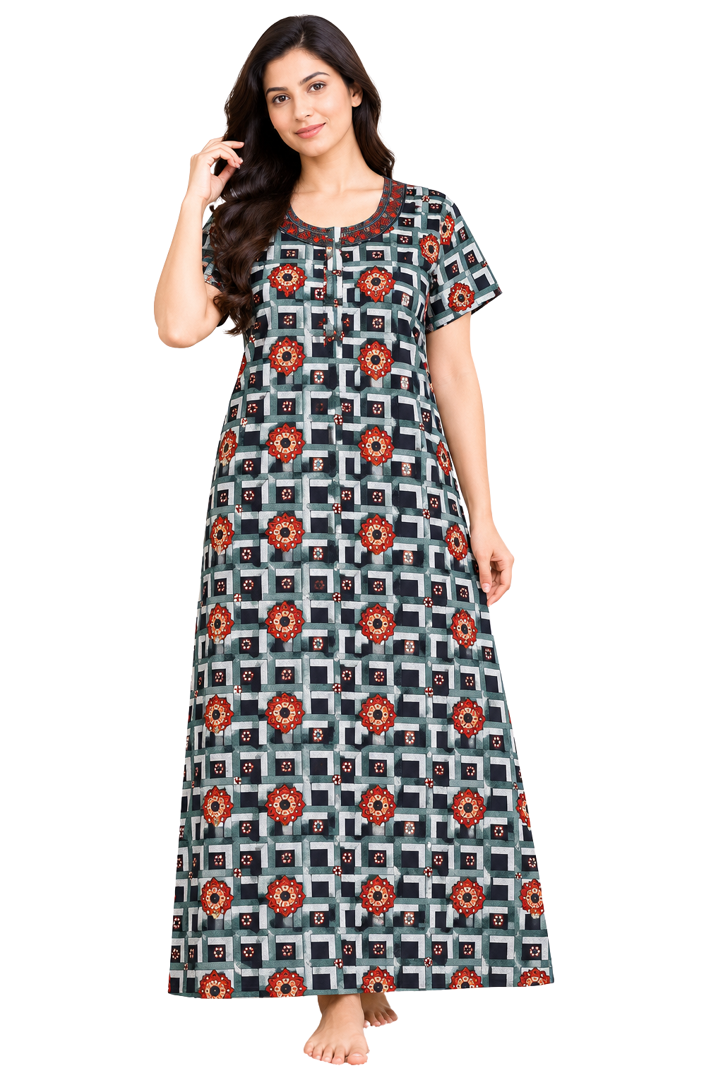 Women’s Cotton Nighty | Printed Short Sleeve Night Dress | Comfortable Cotton Nightgown for Women